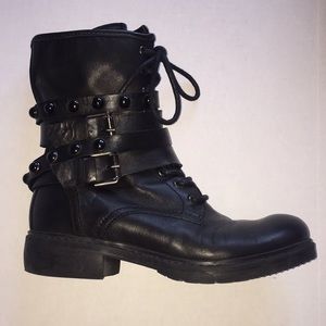 MANAS Black leather lace up biker boots sz 5